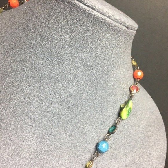 Long Bronze Multicolor Necklace Mother Of Pearl Seashell Faceted Transluscent - Picture 6 of 9